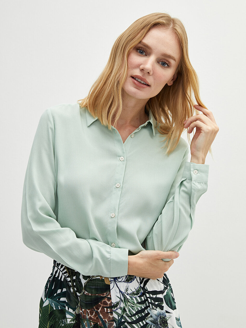 Front Button Closure Long Sleeve Viscose Women's Shirt