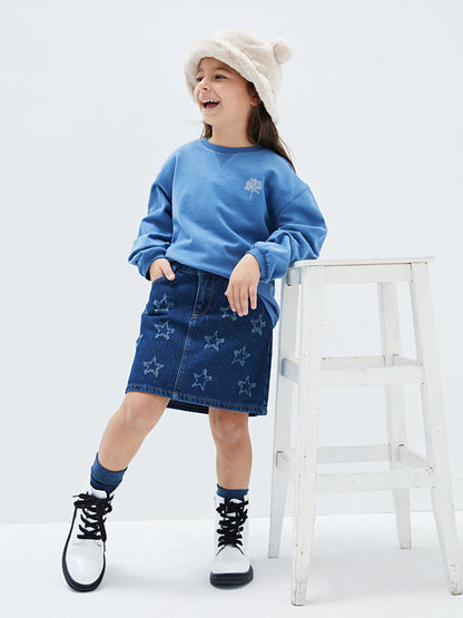 Embroidery Detailed Girl's Jean Skirt