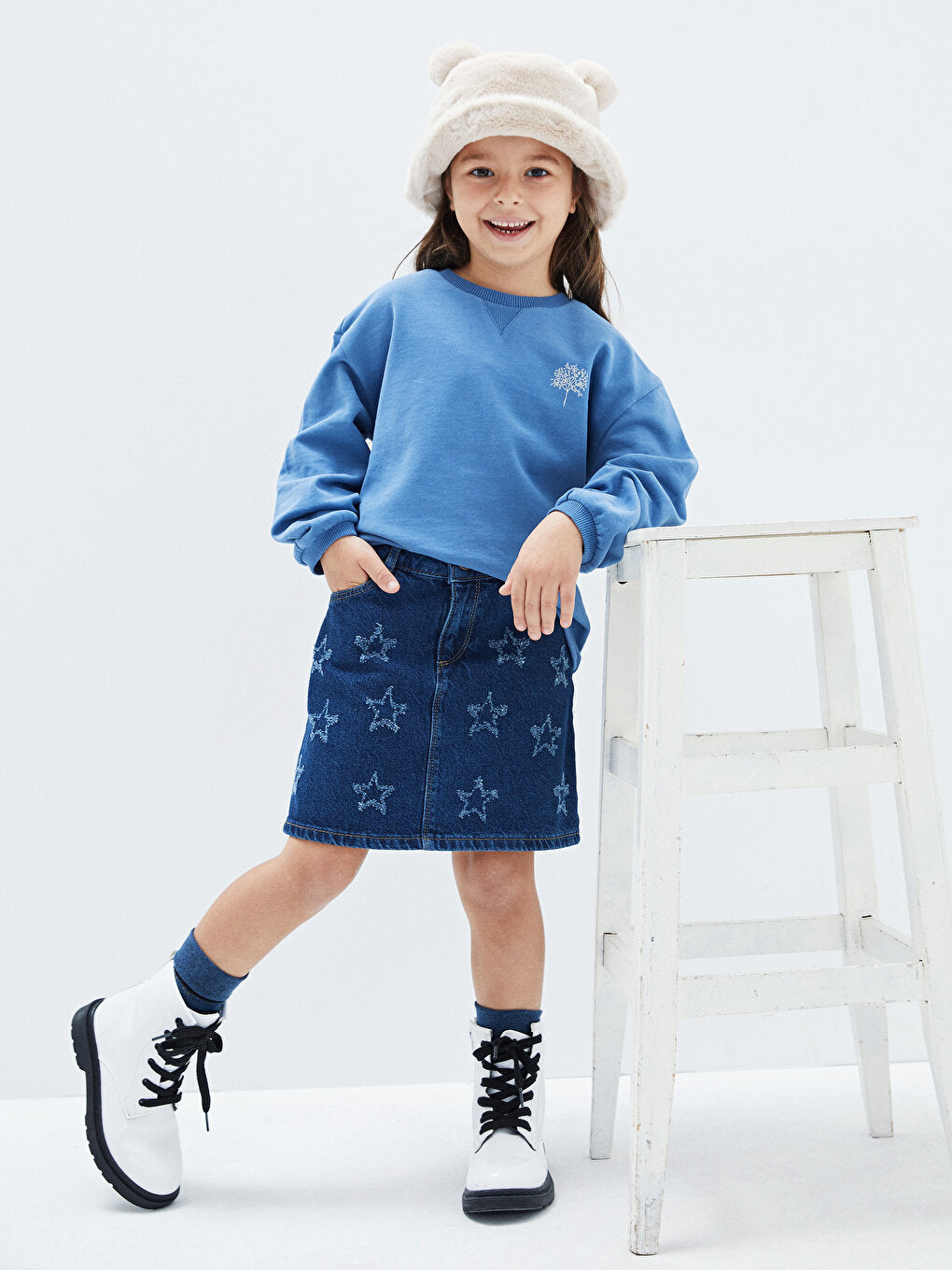 Embroidery Detailed Girl's Jean Skirt