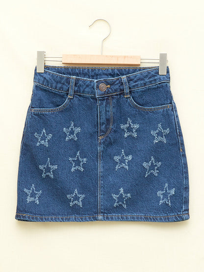 Embroidery Detailed Girl's Jean Skirt