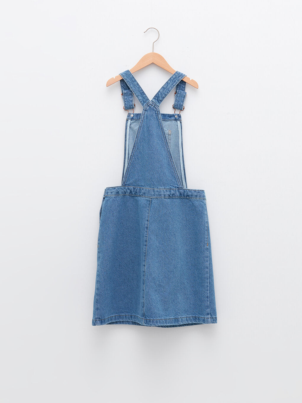 Square Neck Printed Strappy Girl's Jean Dress