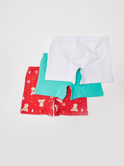 New Year's Themed Cotton Girls' Boxer 3-Piece