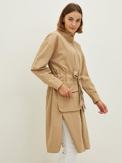 High Collar Belted Long Sleeve Slim Women's Coat