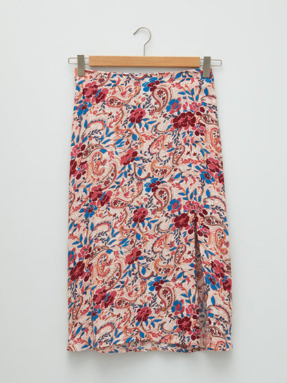 Ethnic Patterned Viscose Women's Skirt with Elastic Waist