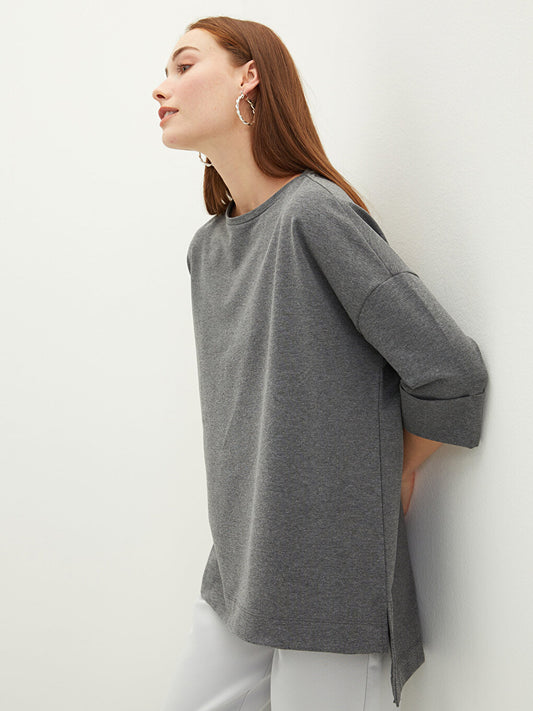 Crew Neck Plain Short Sleeve Women's Sweatshirt