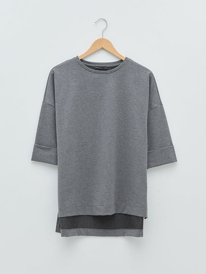 Crew Neck Plain Short Sleeve Women's Sweatshirt