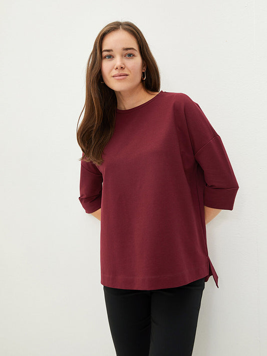 Crew Neck Plain Short Sleeve Women's Sweatshirt