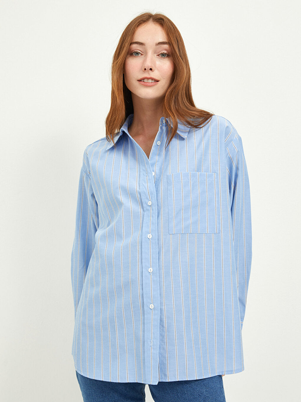 Front Button Closure Striped Long Sleeve Women's Shirt