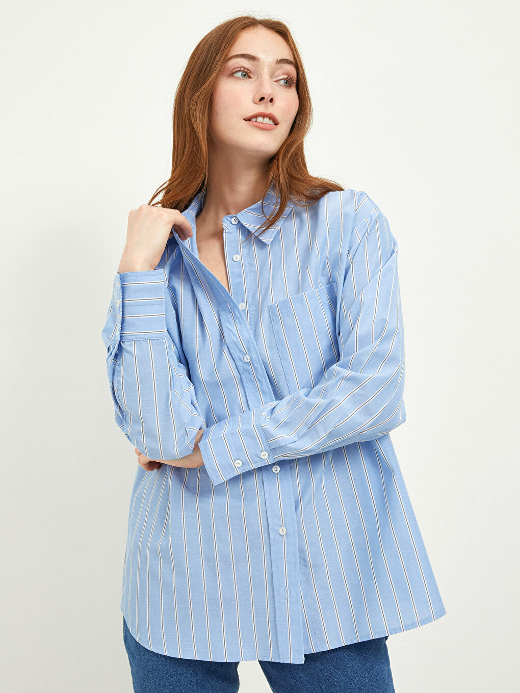 Front Button Closure Striped Long Sleeve Women's Shirt