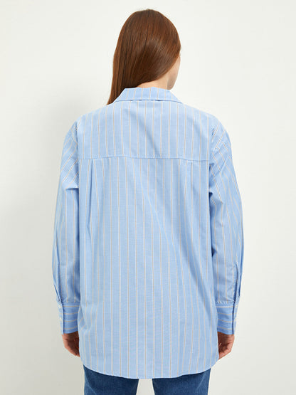 Front Button Closure Striped Long Sleeve Women's Shirt