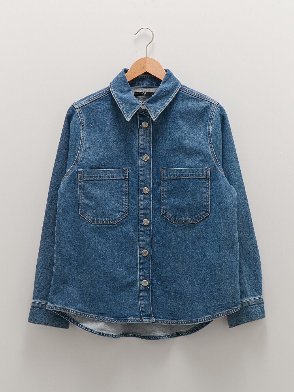 Shirt Collar Plain Long Sleeve Pocket Detailed Women's Rodeo Jean Jacket