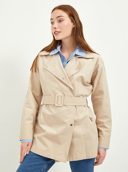 Jacket Collar Plain Long Sleeve Pocket Detailed Women's Slim Trench Coat