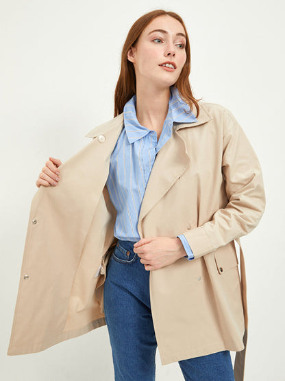 Jacket Collar Plain Long Sleeve Pocket Detailed Women's Slim Trench Coat