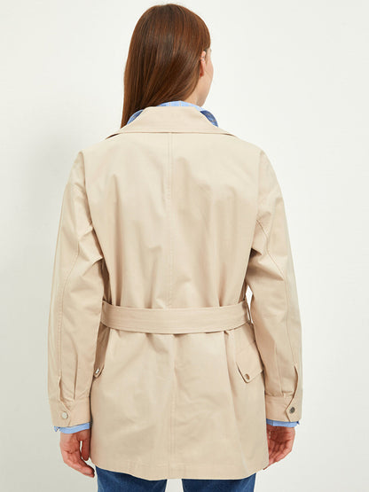 Jacket Collar Plain Long Sleeve Pocket Detailed Women's Slim Trench Coat