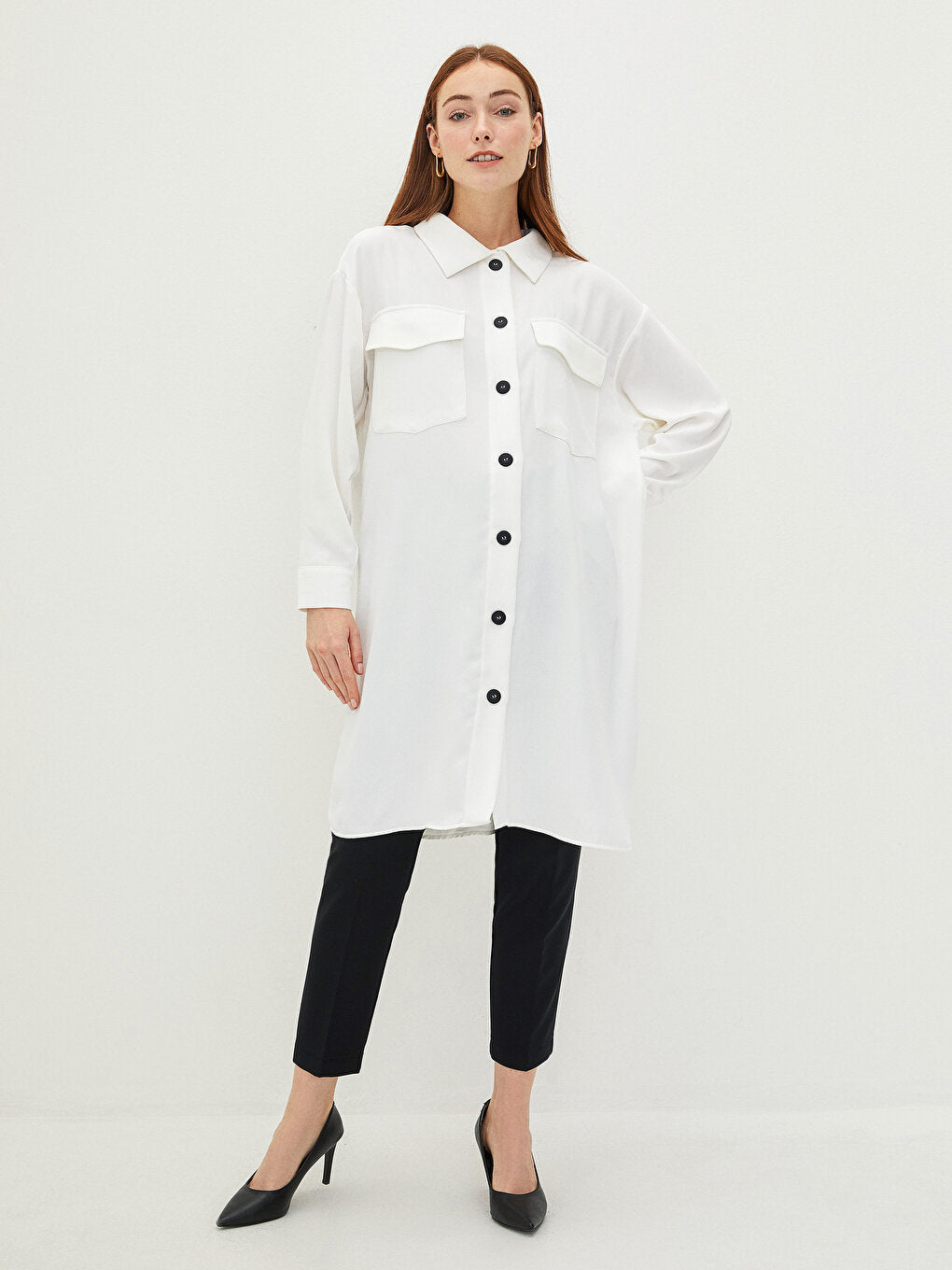 Plain Long Sleeve Crepe Women's Shirt Tunic