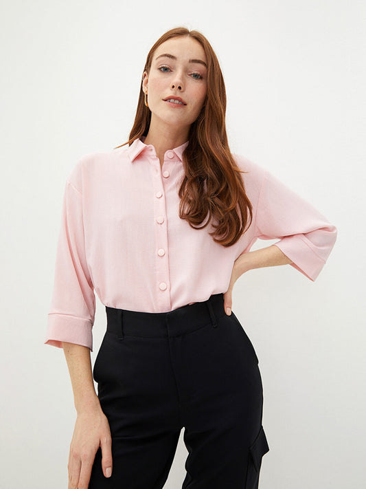 Front Button Closure Plain Poplin Women's Shirt