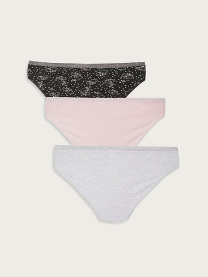 Patterned Shiny Glitter Detailed Cotton Bikini Panties 3 Pack