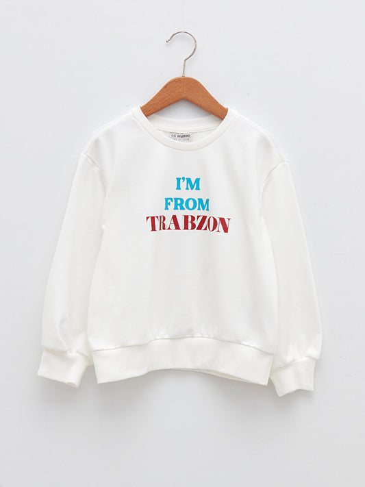 Crew Neck Trabzon Text Printed Long Sleeve Girl's Sweatshirt