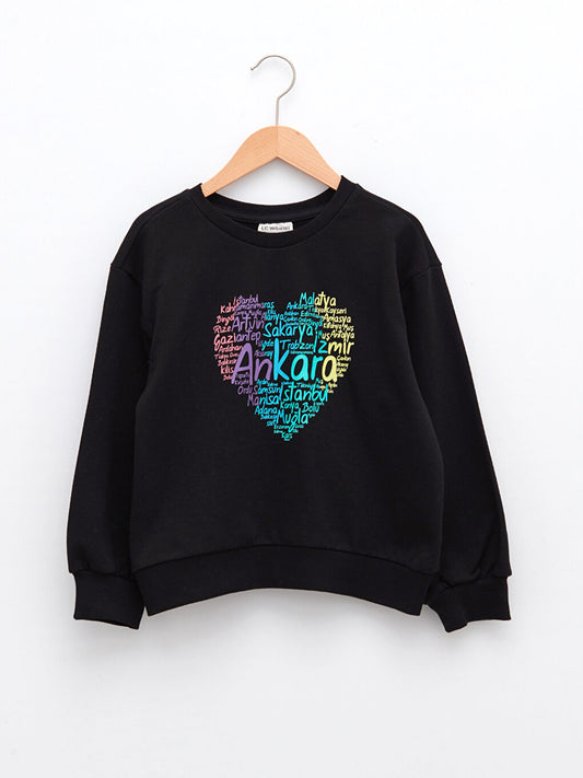 Crew Neck Printed Long Sleeve Girl's Sweatshirt