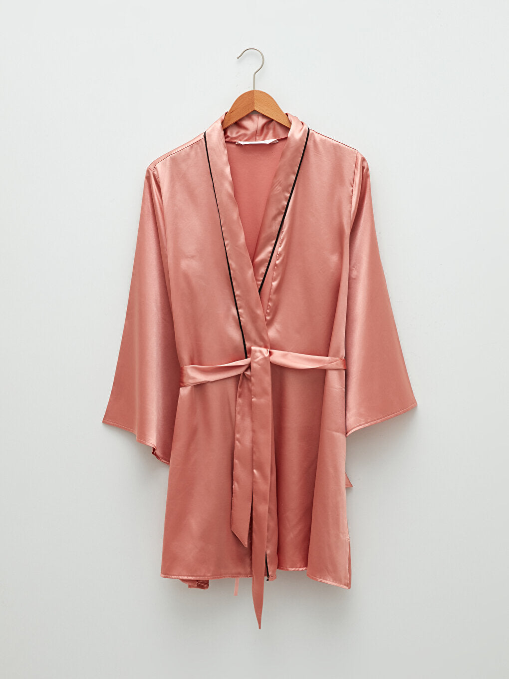 Double Breasted Neck Straight Long Sleeve Satin Women's Dressing Gown