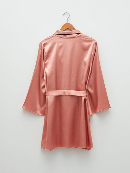 Double Breasted Neck Straight Long Sleeve Satin Women's Dressing Gown