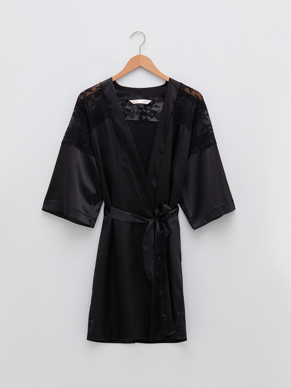 Double Breasted Collar Lace Satin Women's Dressing Gown