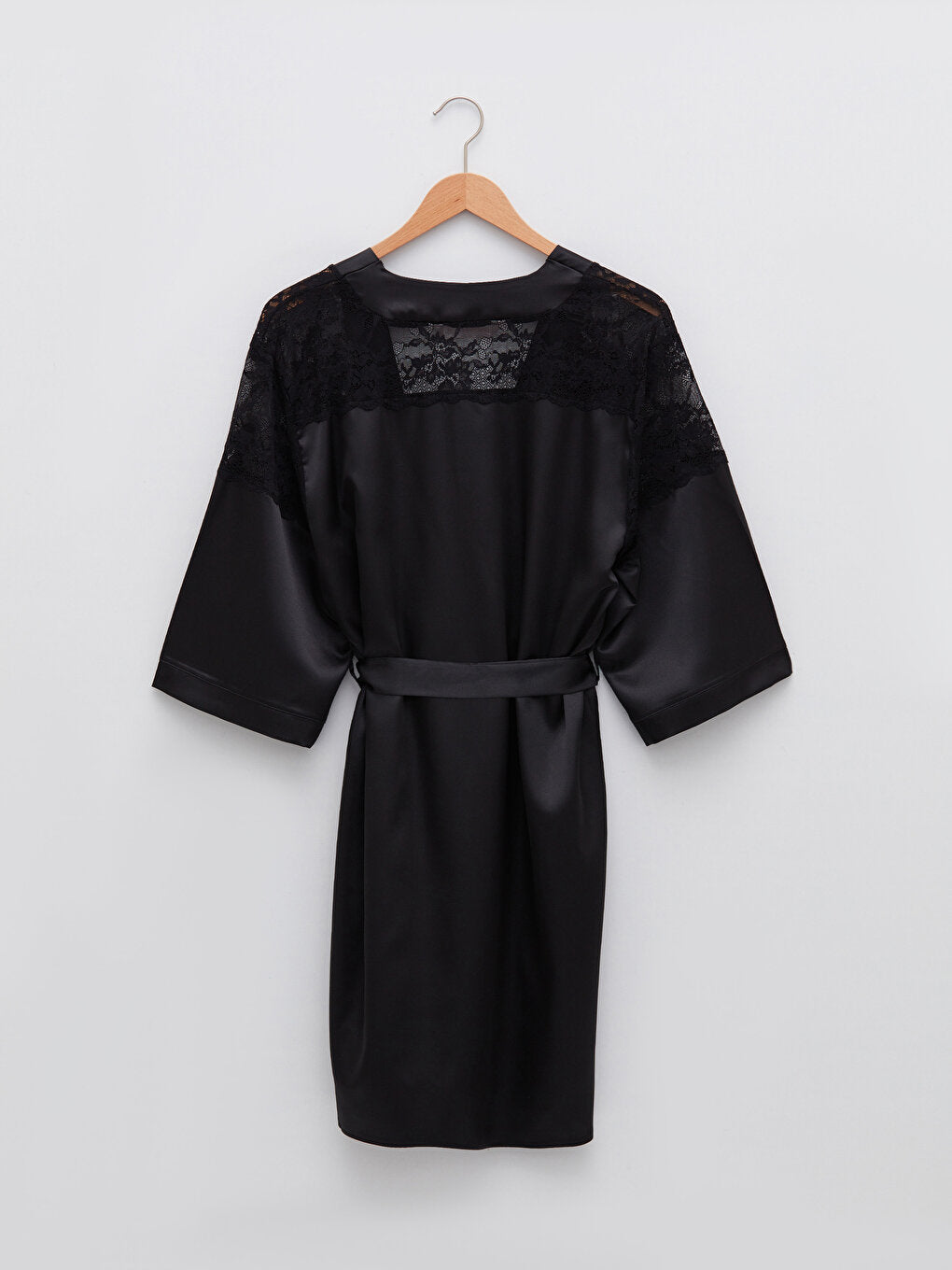 Double Breasted Collar Lace Satin Women's Dressing Gown