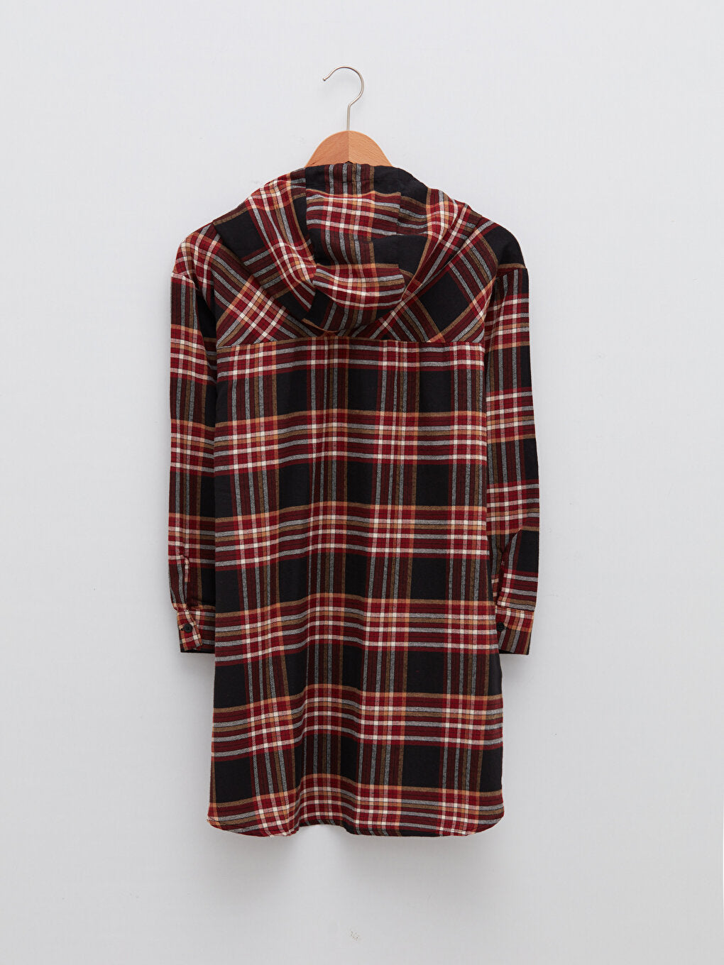 Hooded Plaid Pocket Detailed Long Sleeve Women's Tunic