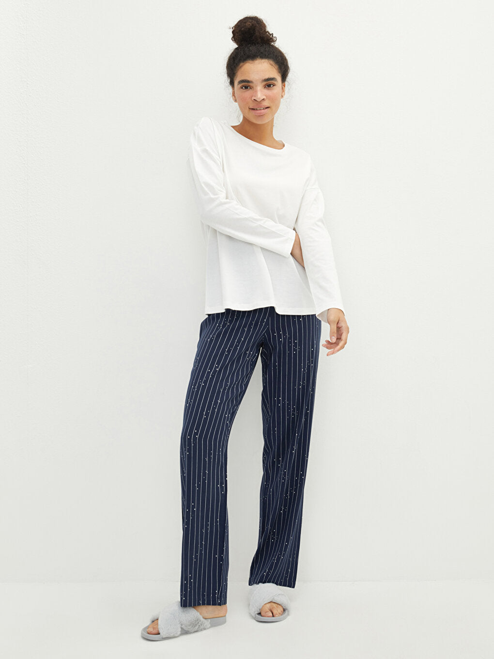 Striped Viscose Women's Pajama Bottom with Elastic Waist