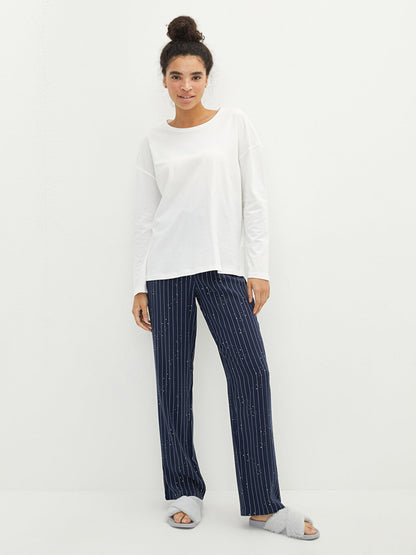 Striped Viscose Women's Pajama Bottom with Elastic Waist