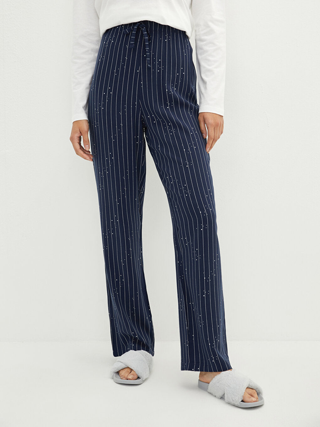 Striped Viscose Women's Pajama Bottom with Elastic Waist