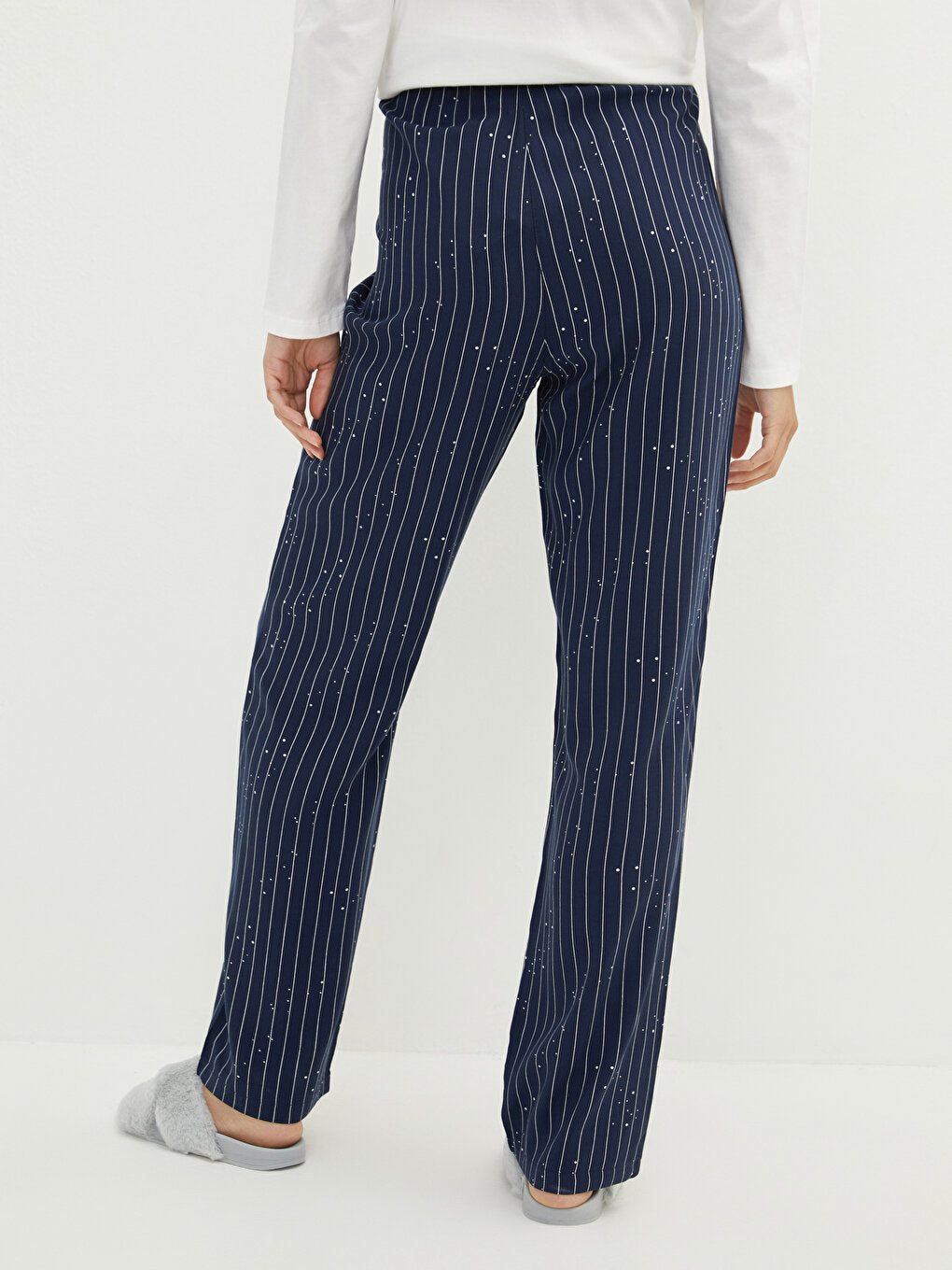 Striped Viscose Women's Pajama Bottom with Elastic Waist