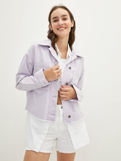 Shirt Collar Plain Long Sleeve Pocket Detailed Poplin Women's Jacket