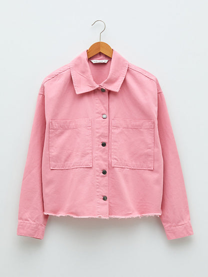 Shirt Collar Plain Long Sleeve Pocket Detailed Poplin Women's Jacket