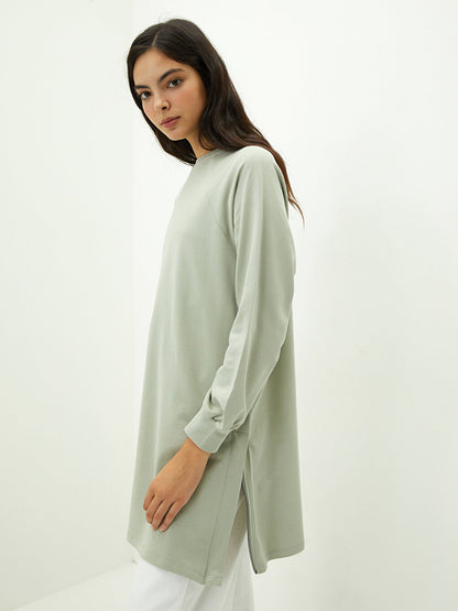 Crew Neck Plain Long Sleeve Cotton Women's Sweatshirt Tunic