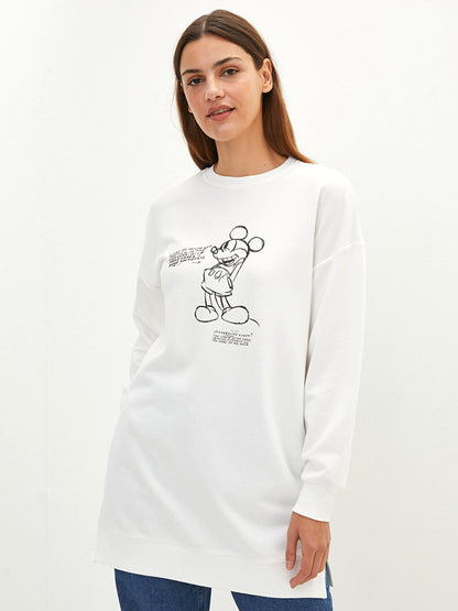 Crew Neck Mickey Mouse Printed Long Sleeve Women's Sweatshirt Tunic