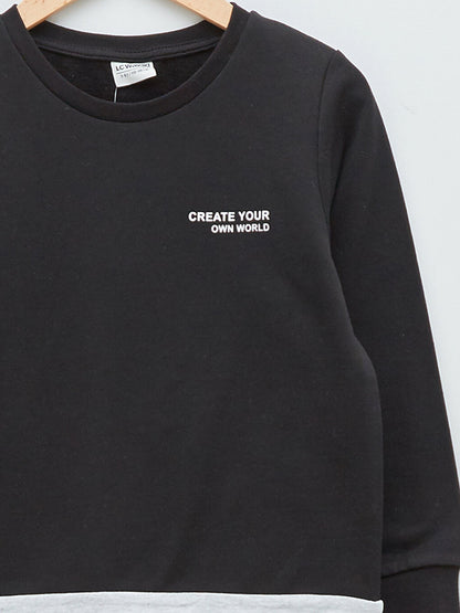 Crew Neck Text Printed Long Sleeve Boy's Sweatshirt