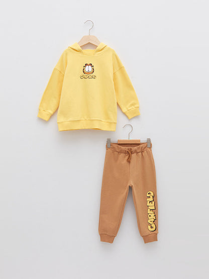 Hooded Long Sleeve Garfield Printed Baby Boy Sweatshirt and Jogger Pants 2-Piece Set