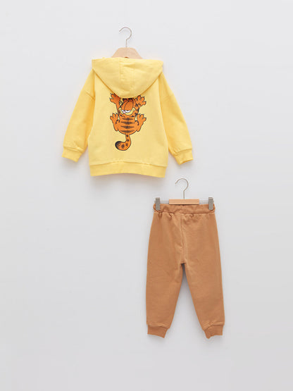 Hooded Long Sleeve Garfield Printed Baby Boy Sweatshirt and Jogger Pants 2-Piece Set