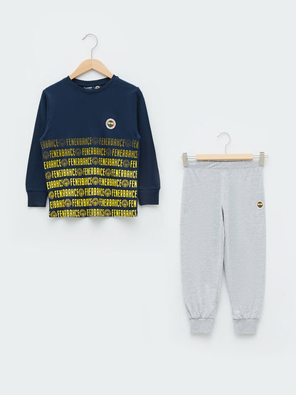 Crew Neck Fenerbahçe Printed Long Sleeve Boys Fan Pajama Set