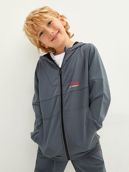 Hooded Printed Long Sleeve Boy's Zipper Sweatshirt