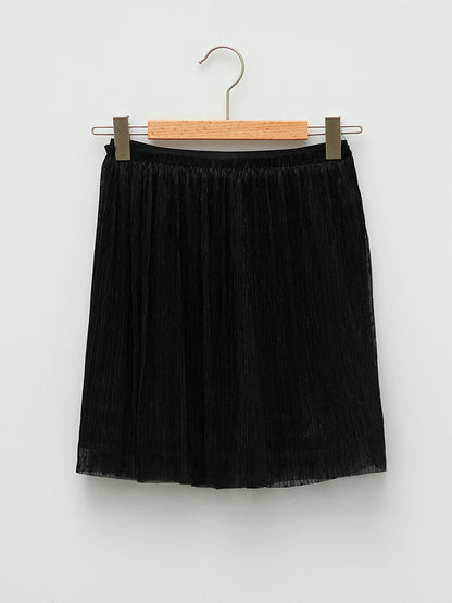 Basic Girl's Pleated Skirt with Elastic Waist