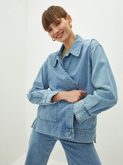 Shirt Collar Plain Long Sleeve Women's Rodeo Jean Jacket