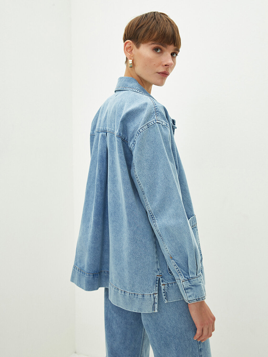 Shirt Collar Plain Long Sleeve Women's Rodeo Jean Jacket