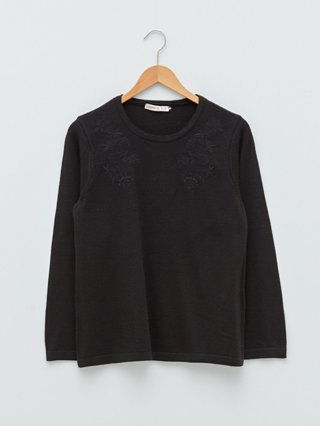 Crew Neck Floral Embroidered Long Sleeve Women's Knitwear Sweater