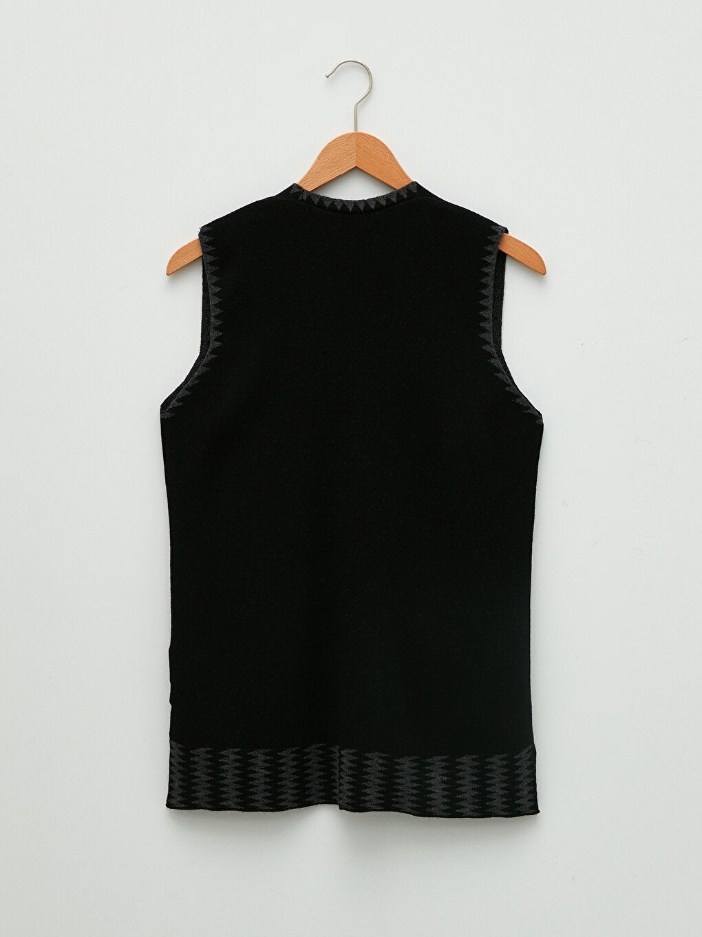 V-Neck Self-Patterned Women's Knitwear Vest with Pocket Detail