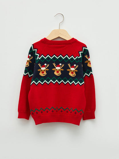 Crew Neck Long Sleeve New Year's Themed Baby Boy Knitwear Sweater