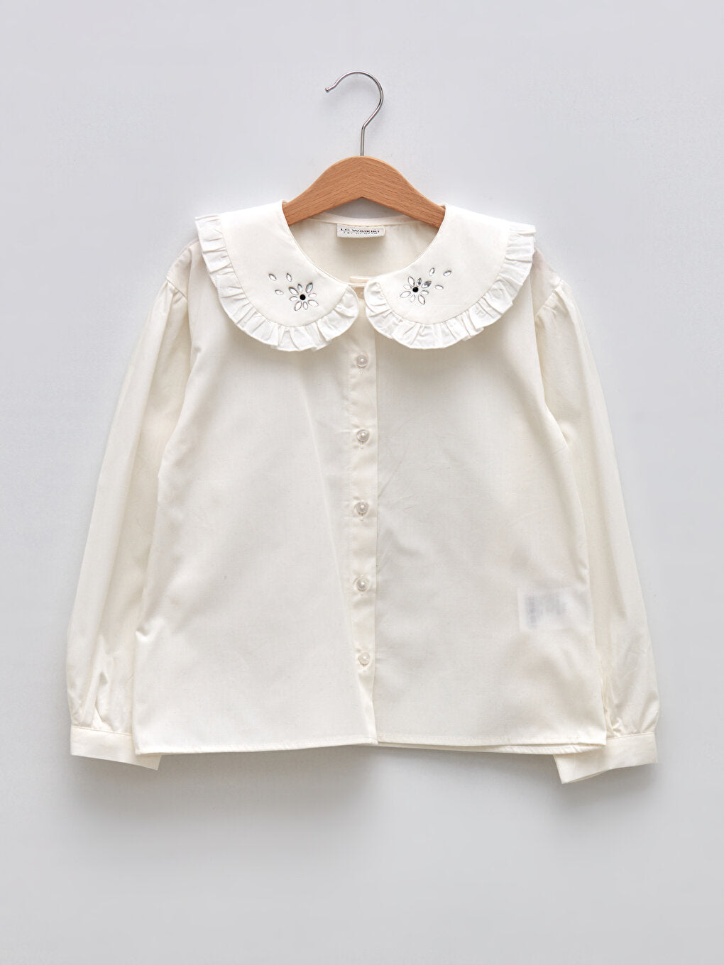 Baby Collar Basic Long Sleeve Poplin Girl's Shirt