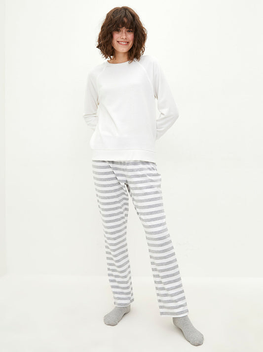 Striped Cotton Women's Pajama Bottoms with Elastic Waist