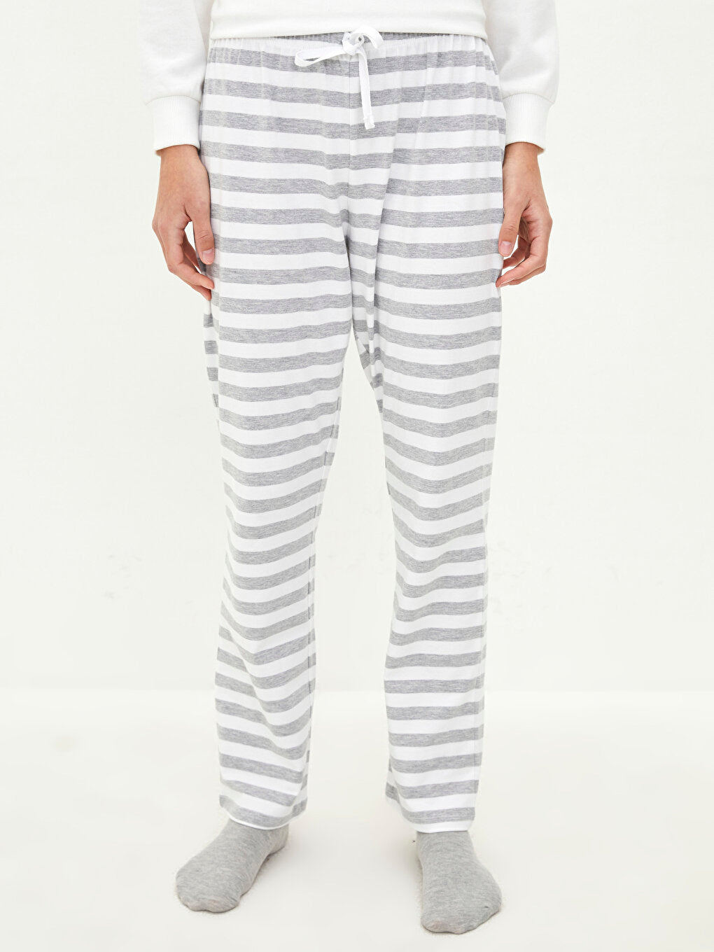 Striped Cotton Women's Pajama Bottoms with Elastic Waist